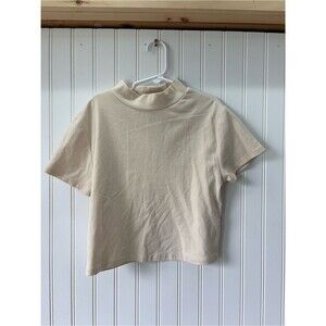 Forever 21 Cream Mock Neck Short Sleeve boxey crop top